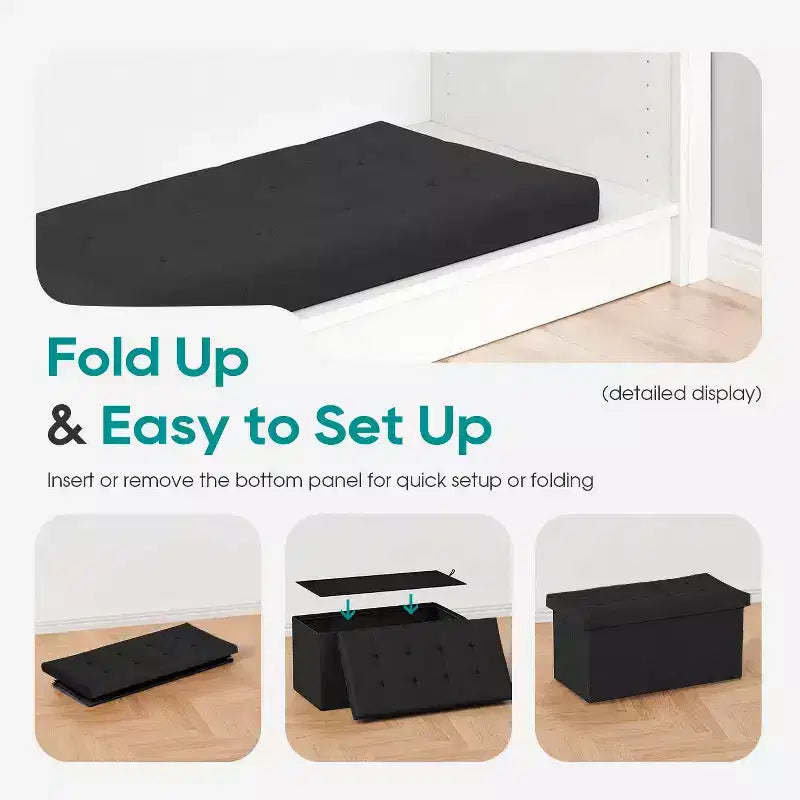 Black / Blue / Gray Folding Storage Ottoman Bench – 2-Person Seat
