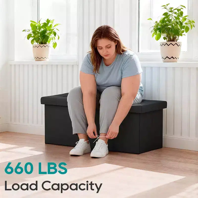 Black / Blue / Gray Folding Storage Ottoman Bench – 2-Person Seat