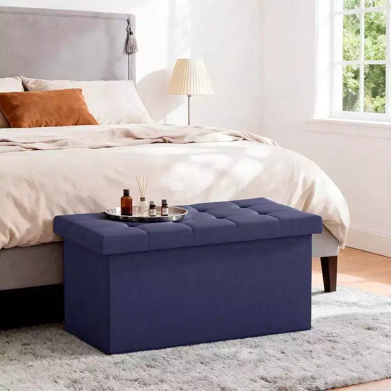 Black / Blue / Gray Folding Storage Ottoman Bench – 2-Person Seat