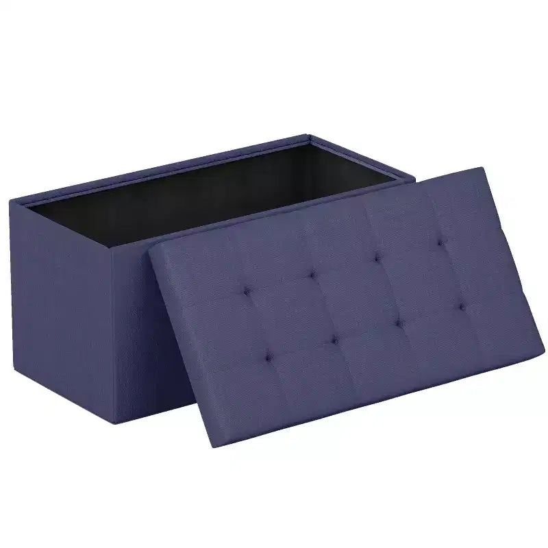 Black / Blue / Gray Folding Storage Ottoman Bench – 2-Person Seat