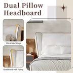 Letto con Piattaforma e Testiera ad Ali in Similpelle Grigia e Pile Teddy – Queen, 2 Posti
