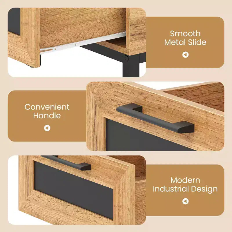 Brown/Natural Oval Coffee Table with Drawer & 4 Open Compartments
