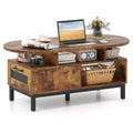 Costway 47 Oval Top Coffee Table with 4 Open Compartments & Drawer, 5 support legs Brown/Natural