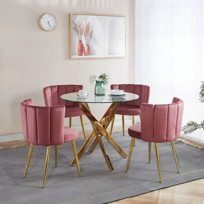 Natural Brown 5-Piece Mid-Century Dining Set, Wood & Glass, Seats 4