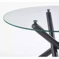 Black Dining Table with Metal Leg and Glass Top, 110x110x75cm, Modern Space-Saving Design for Kitchen or Living Room