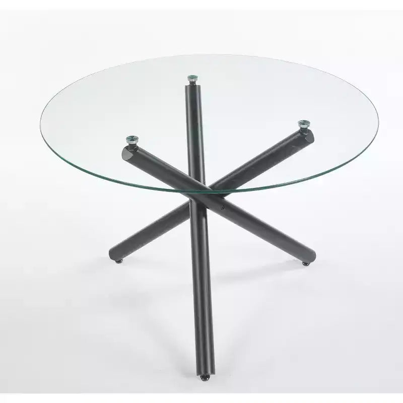 Black, Square, Glass Top Dining Table for 4 — Metal Legs, 110×110×75cm