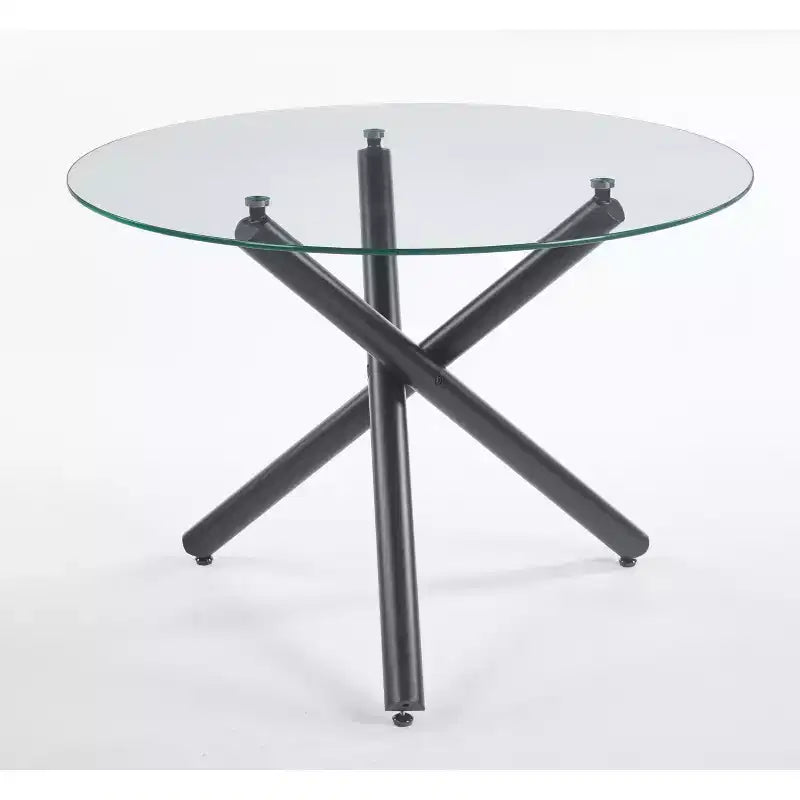 Black, Square, Glass Top Dining Table for 4 — Metal Legs, 110×110×75cm