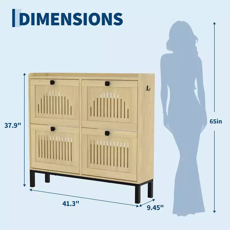 Black/Brown/White 4 Flip Drawer Shoe Cabinet, Slim Freestanding, Holds up to 32 Pairs