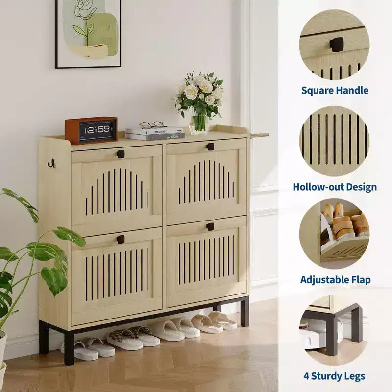 Black/Brown/White 4 Flip Drawer Shoe Cabinet, Slim Freestanding, Holds up to 32 Pairs