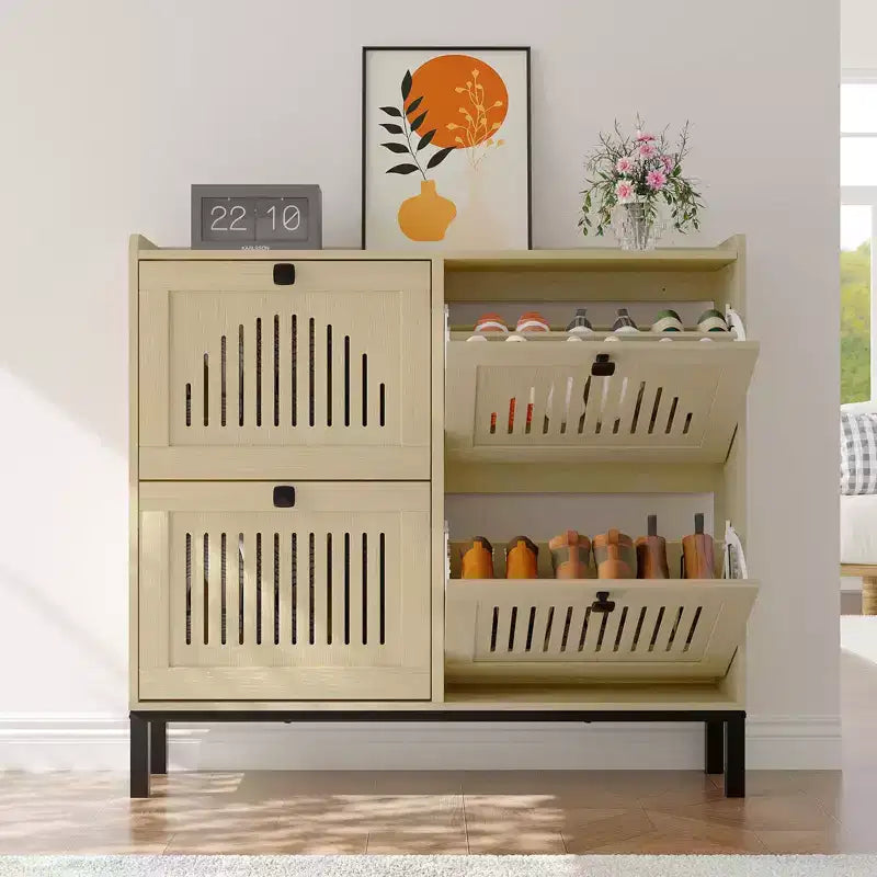 Black/Brown/White 4 Flip Drawer Shoe Cabinet, Slim Freestanding, Holds up to 32 Pairs