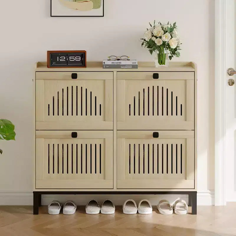 Black/Brown/White 4 Flip Drawer Shoe Cabinet, Slim Freestanding, Holds up to 32 Pairs