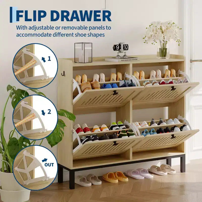 Black/Brown/White 4 Flip Drawer Shoe Cabinet, Slim Freestanding, Holds up to 32 Pairs