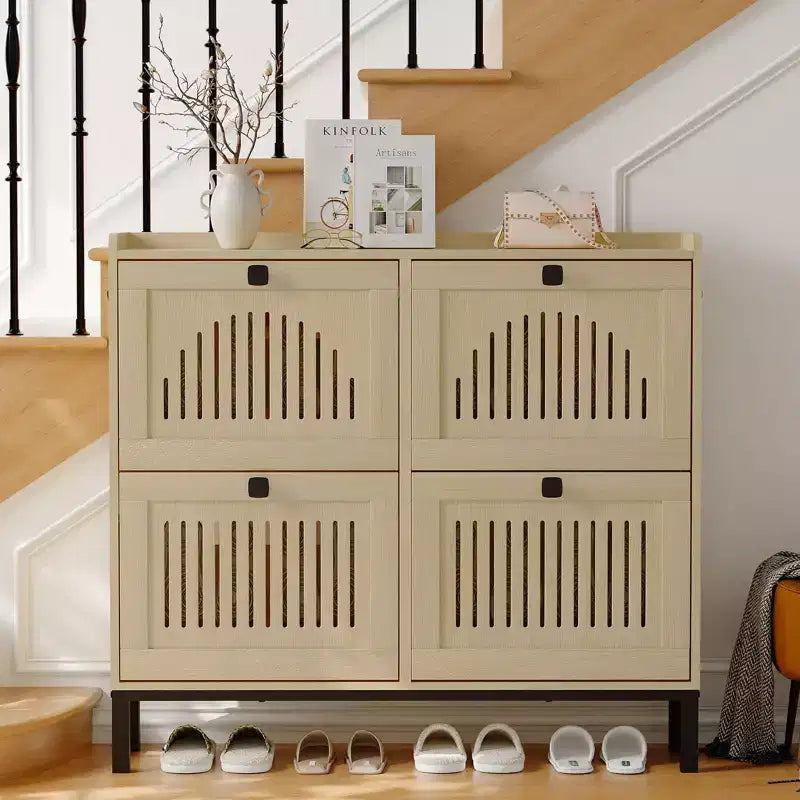 Black/Brown/White 4 Flip Drawer Shoe Cabinet, Slim Freestanding, Holds up to 32 Pairs