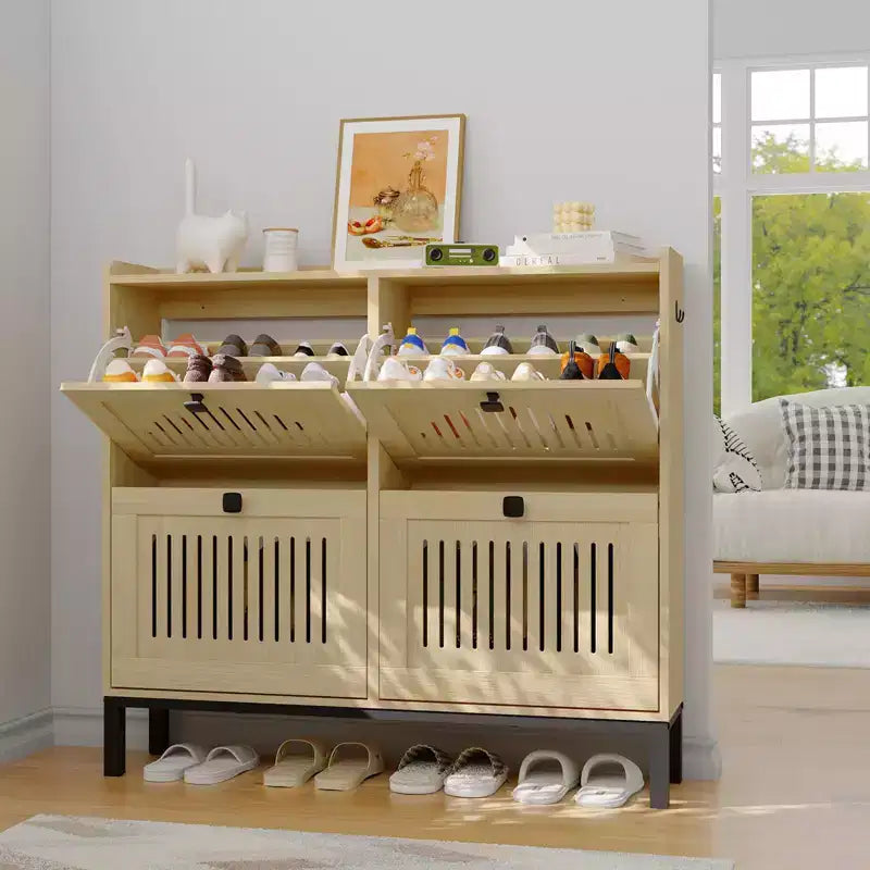 Black/Brown/White 4 Flip Drawer Shoe Cabinet, Slim Freestanding, Holds up to 32 Pairs