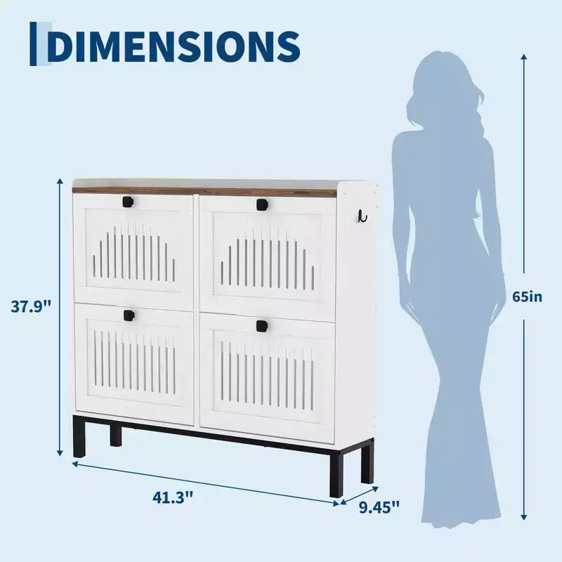 Black/Brown/White 4 Flip Drawer Shoe Cabinet, Slim Freestanding, Holds up to 32 Pairs
