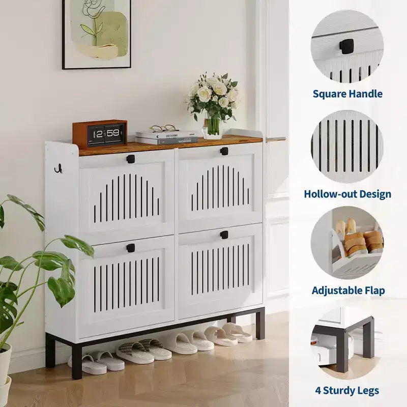 Black/Brown/White 4 Flip Drawer Shoe Cabinet, Slim Freestanding, Holds up to 32 Pairs
