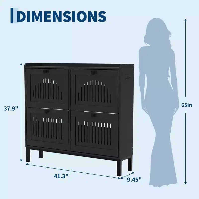 Black/Brown/White 4 Flip Drawer Shoe Cabinet, Slim Freestanding, Holds up to 32 Pairs