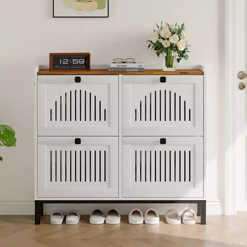 Black/Brown/White 4 Flip Drawer Shoe Cabinet, Slim Freestanding, Holds up to 32 Pairs