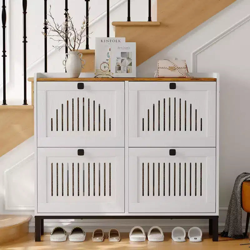 Black/Brown/White 4 Flip Drawer Shoe Cabinet, Slim Freestanding, Holds up to 32 Pairs