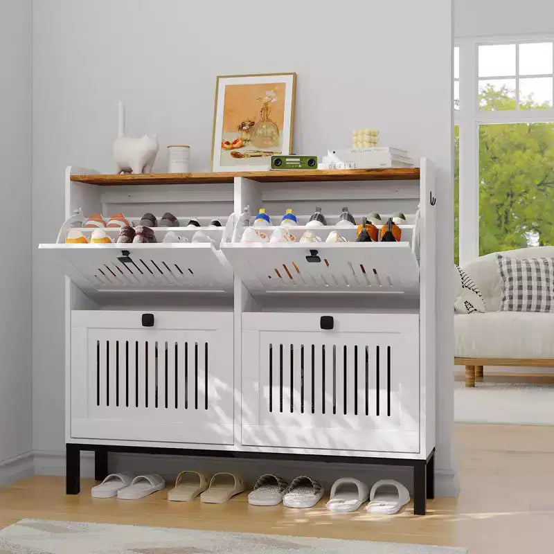 Black/Brown/White 4 Flip Drawer Shoe Cabinet, Slim Freestanding, Holds up to 32 Pairs