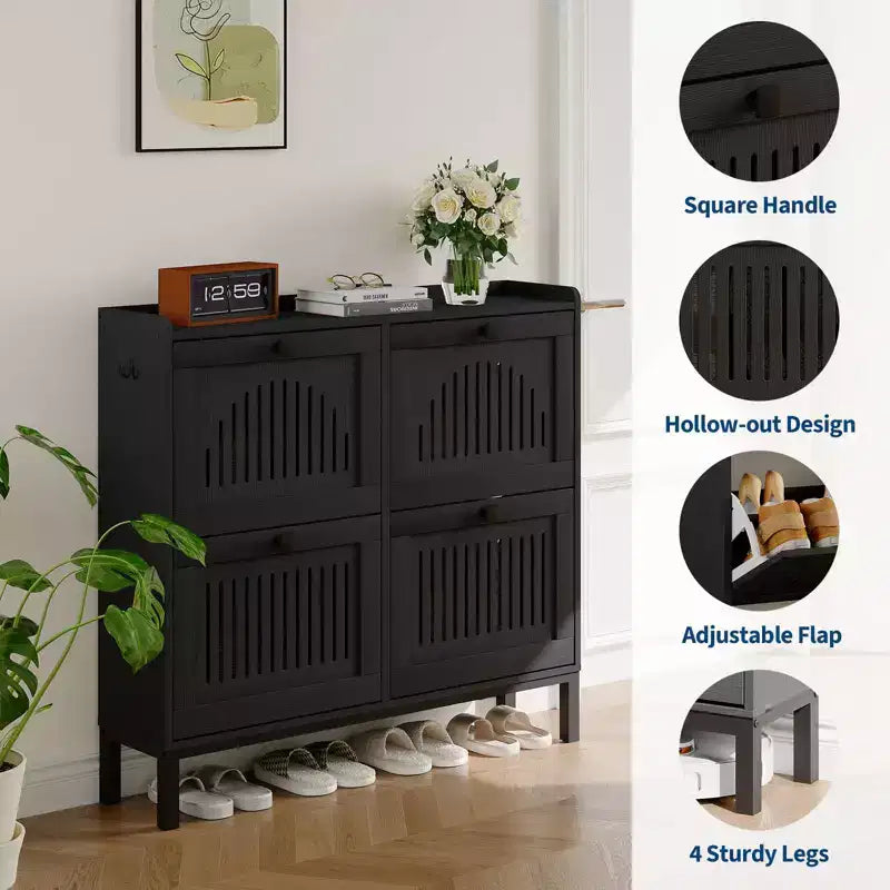 Black/Brown/White 4 Flip Drawer Shoe Cabinet, Slim Freestanding, Holds up to 32 Pairs