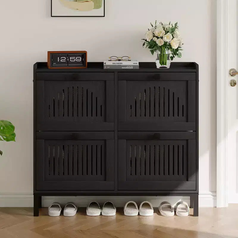 Black/Brown/White 4 Flip Drawer Shoe Cabinet, Slim Freestanding, Holds up to 32 Pairs