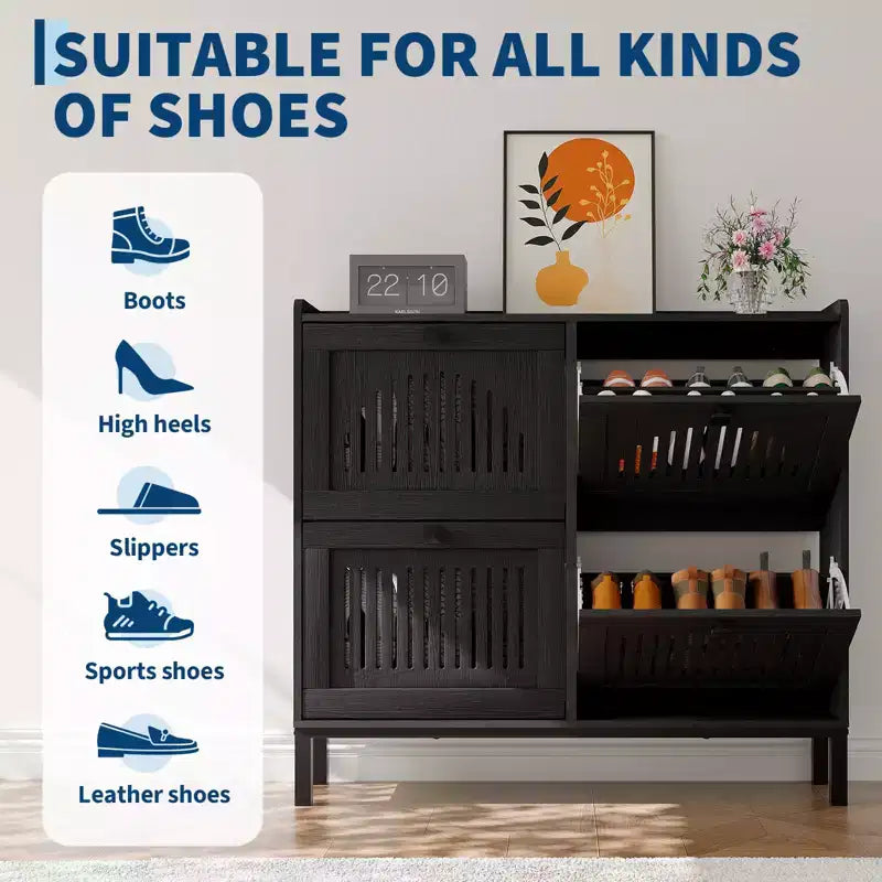 Black/Brown/White 4 Flip Drawer Shoe Cabinet, Slim Freestanding, Holds up to 32 Pairs