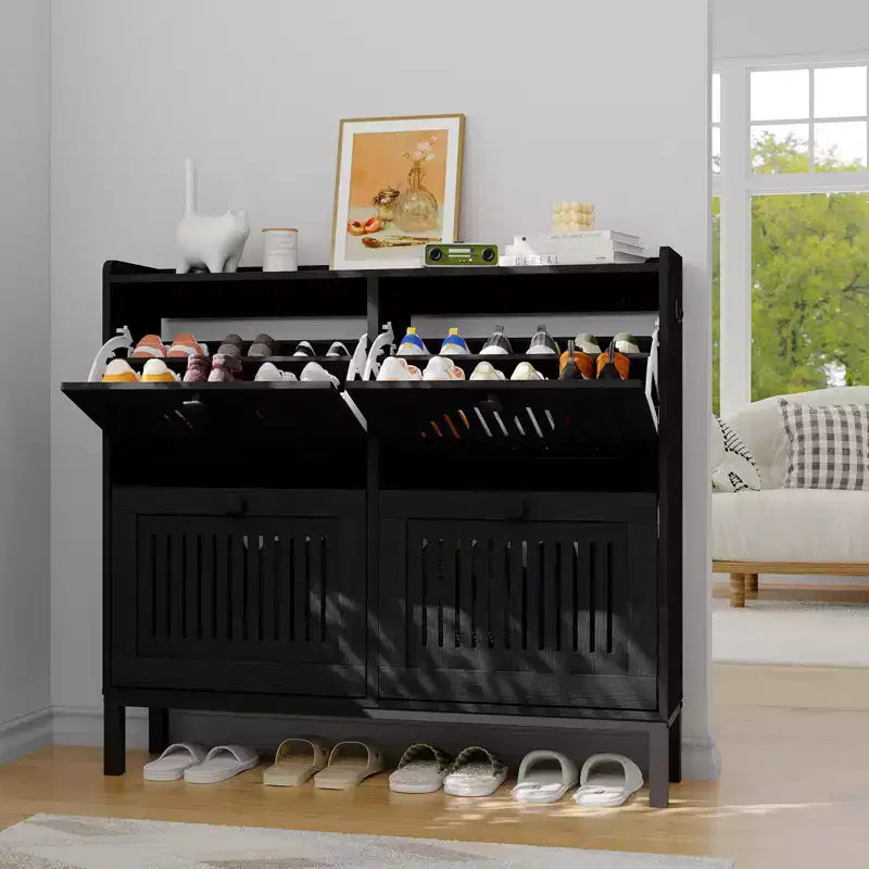 Black/Brown/White 4 Flip Drawer Shoe Cabinet, Slim Freestanding, Holds up to 32 Pairs