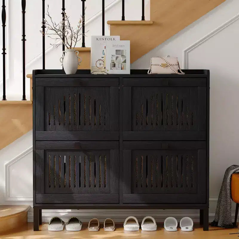 Black/Brown/White 4 Flip Drawer Shoe Cabinet, Slim Freestanding, Holds up to 32 Pairs