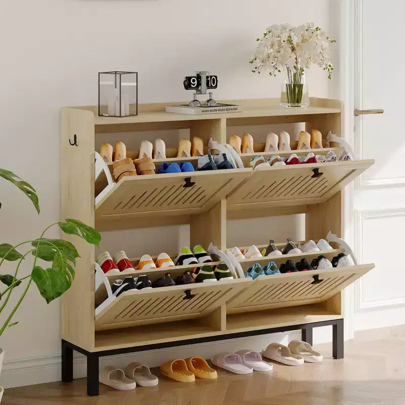 Black/Brown/White 4 Flip Drawer Shoe Cabinet, Slim Freestanding, Holds up to 32 Pairs