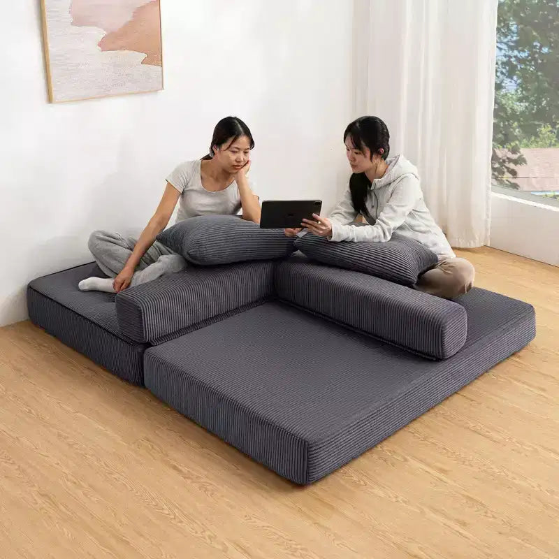 Gray Corduroy Foldable Sofa Bed, 5-in-1 Convertible, Seats 2