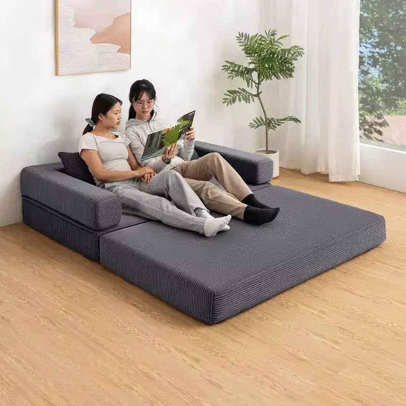 Gray Corduroy Foldable Sofa Bed, 5-in-1 Convertible, Seats 2
