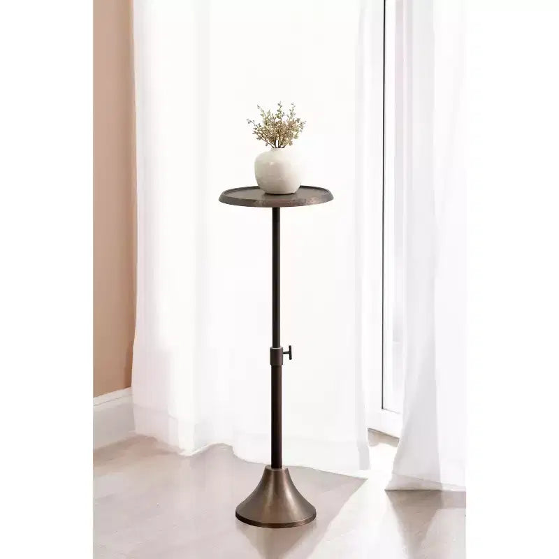 Bronze Round Adjustable-Height Metal Side Table, for 1