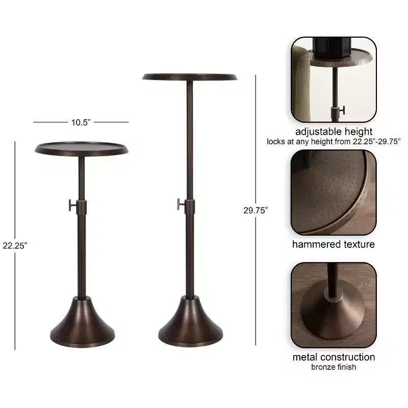 Bronze Round Adjustable-Height Metal Side Table, for 1