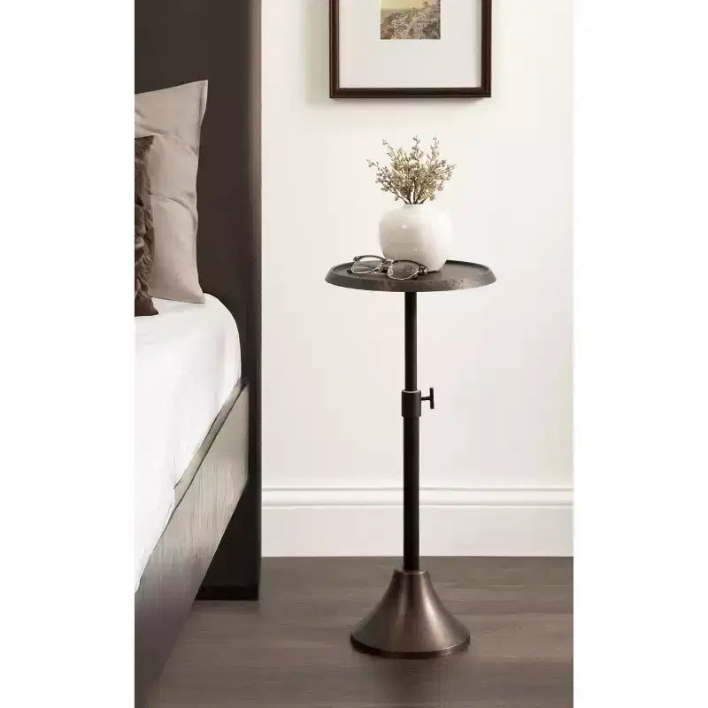 Bronze Round Adjustable-Height Metal Side Table, for 1