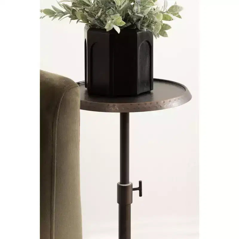Bronze Round Adjustable-Height Metal Side Table, for 1