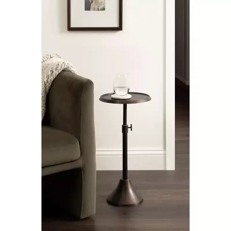 Bronze Round Adjustable-Height Metal Side Table, for 1
