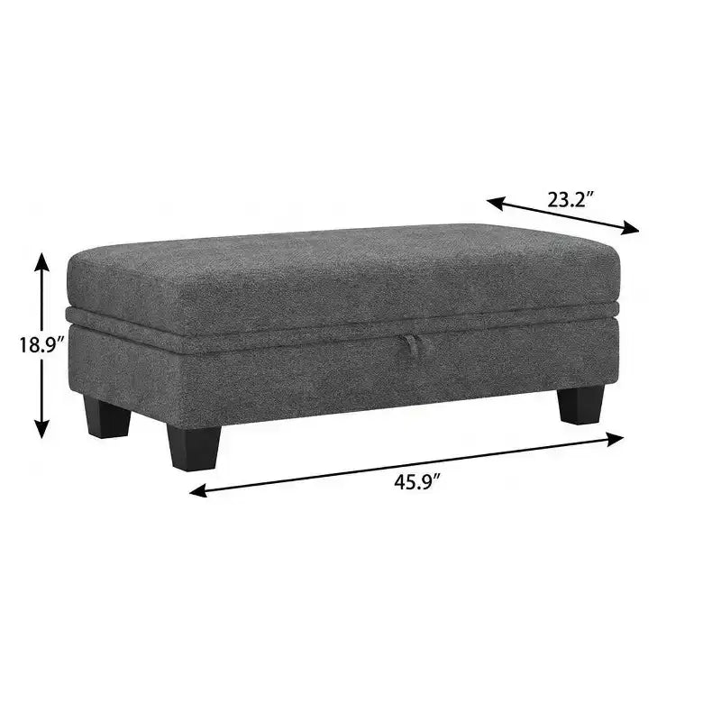 Beige / Gray / Light Gray Chenille Storage Ottoman, Rectangle, Seats 1