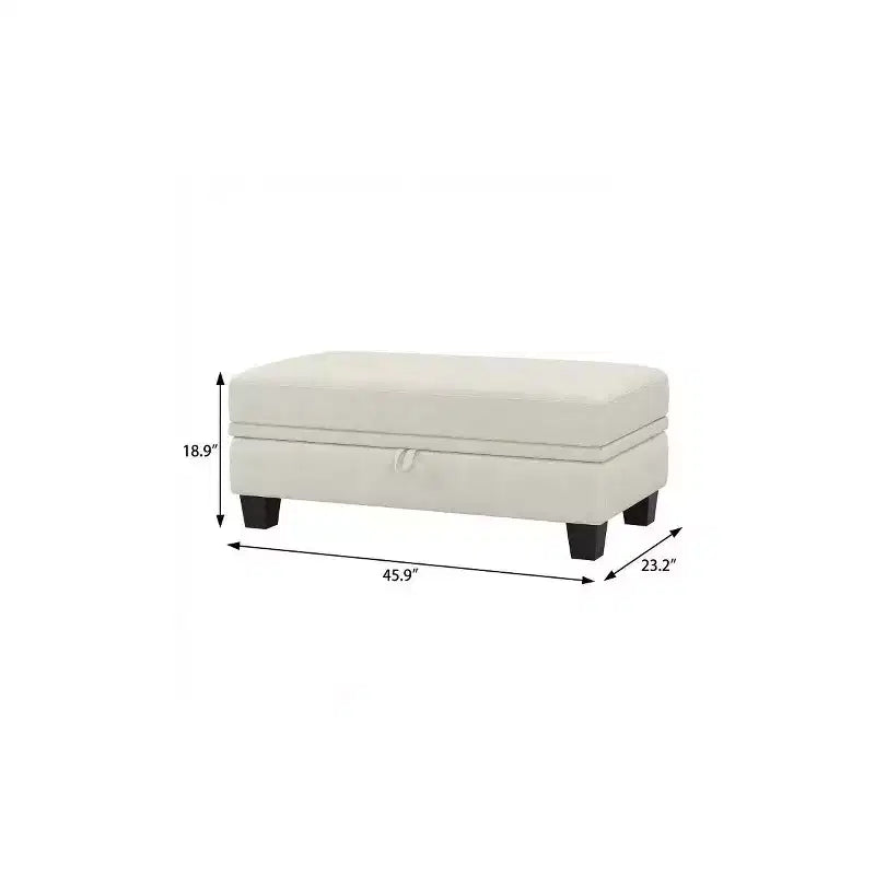 Beige / Gray / Light Gray Chenille Storage Ottoman, Rectangle, Seats 1
