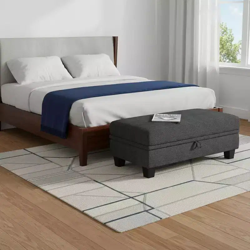 Beige / Gray / Light Gray Chenille Storage Ottoman, Rectangle, Seats 1