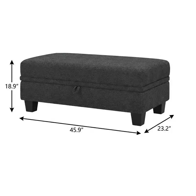 Beige / Gray / Light Gray Chenille Storage Ottoman, Rectangle, Seats 1
