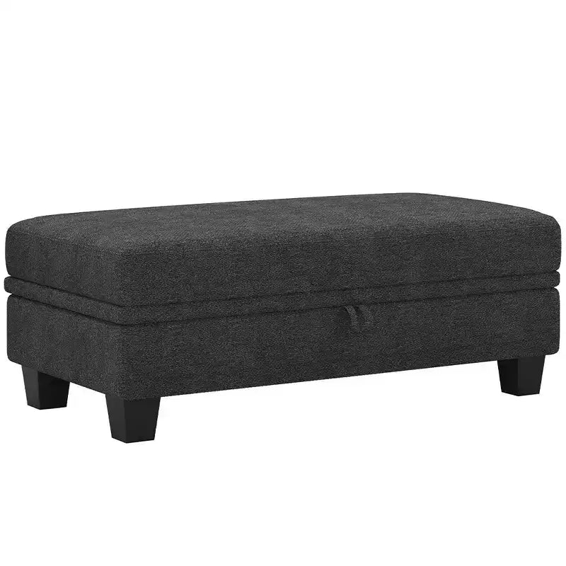 Beige / Gray / Light Gray Chenille Storage Ottoman, Rectangle, Seats 1