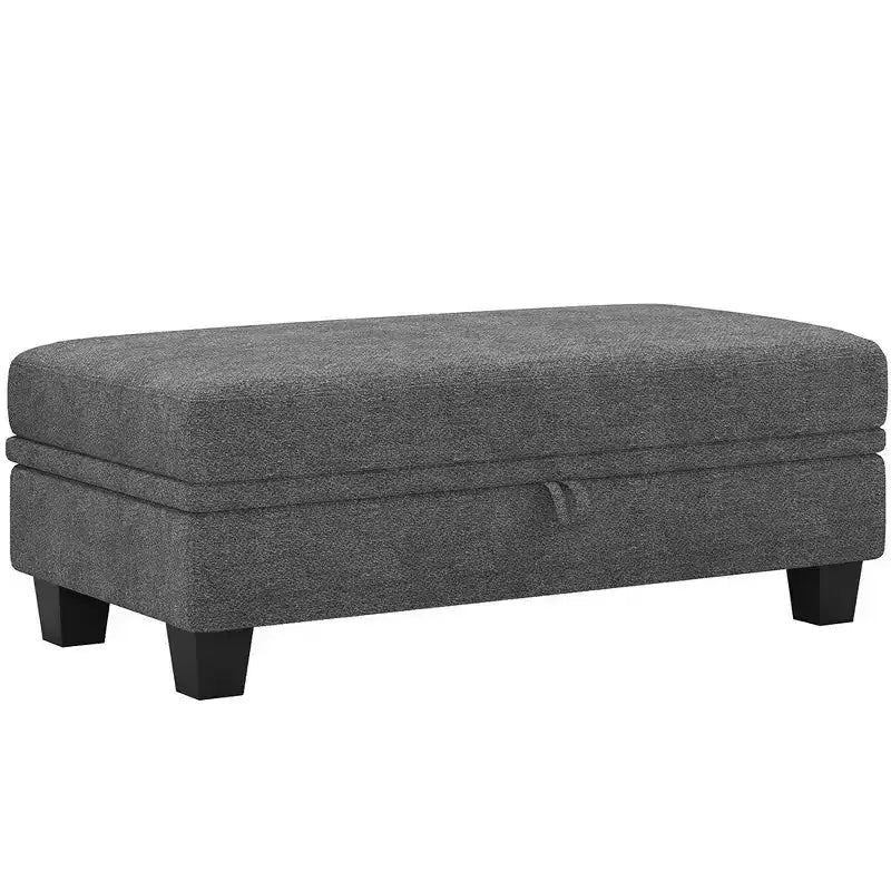 Beige / Gray / Light Gray Chenille Storage Ottoman, Rectangle, Seats 1