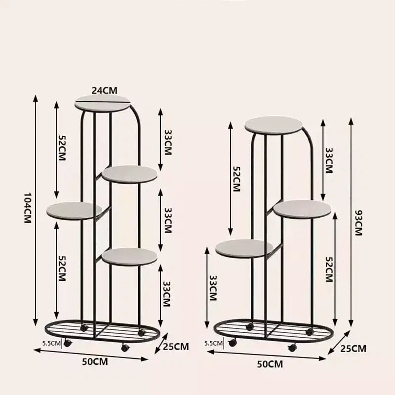Cream White / Champagne Gold Corner Plant Stand with Wheels – 4 or 5 Tiers, Iron, for 1 Person