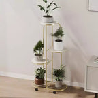 Fioriera angolare con ruote bianco crema/oro champagne – 4 o 5 ripiani, in ferro, per 1 persona