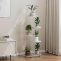 Rolling Corner Plant Stand with Wheels, Large Modern Metal Shelf, Mobile Indoor Flower Display Rack for Office & Living Room