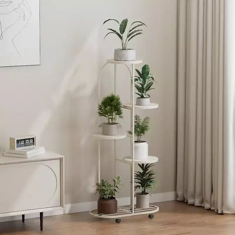 Rolling Corner Plant Stand with Wheels, Large Modern Metal Shelf, Mobile Indoor Flower Display Rack for Office & Living Room