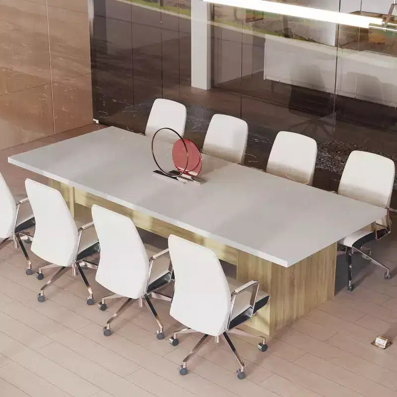 Gray / White And Wood Conference Table, Seats 6–8