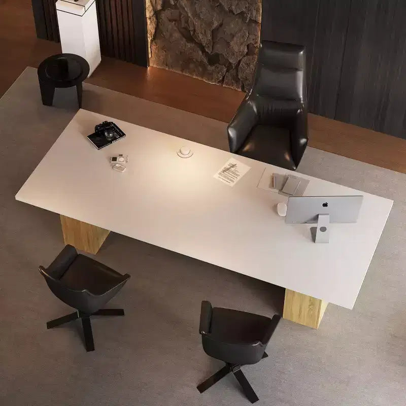 Gray / White And Wood Conference Table, Seats 6–8