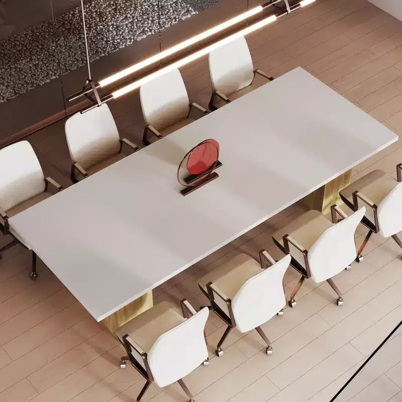 Gray / White And Wood Conference Table, Seats 6–8